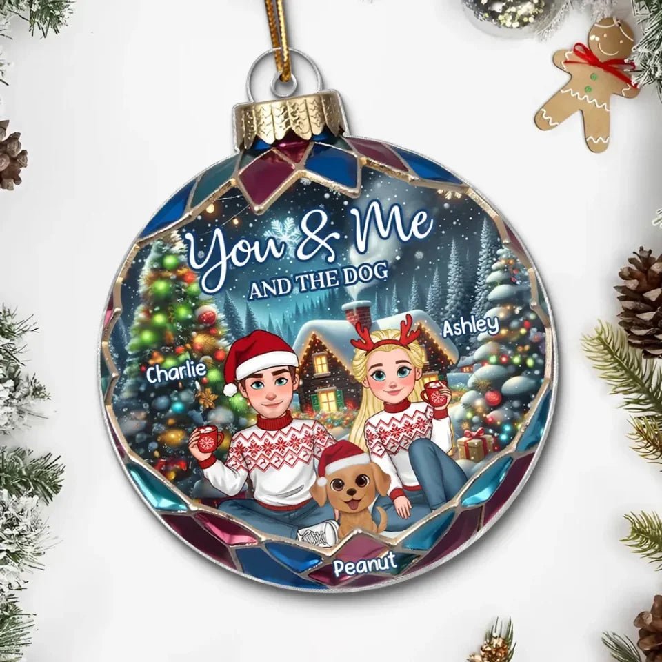 Animated Couple And Dogs Cats Beautiful Christmas Personalized Acrylic Ornament, Christmas Gift For Family 710367 - DiyGiftly