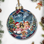 Animated Couple And Dogs Cats Beautiful Christmas Personalized Acrylic Ornament, Christmas Gift For Family 710367 - DiyGiftly