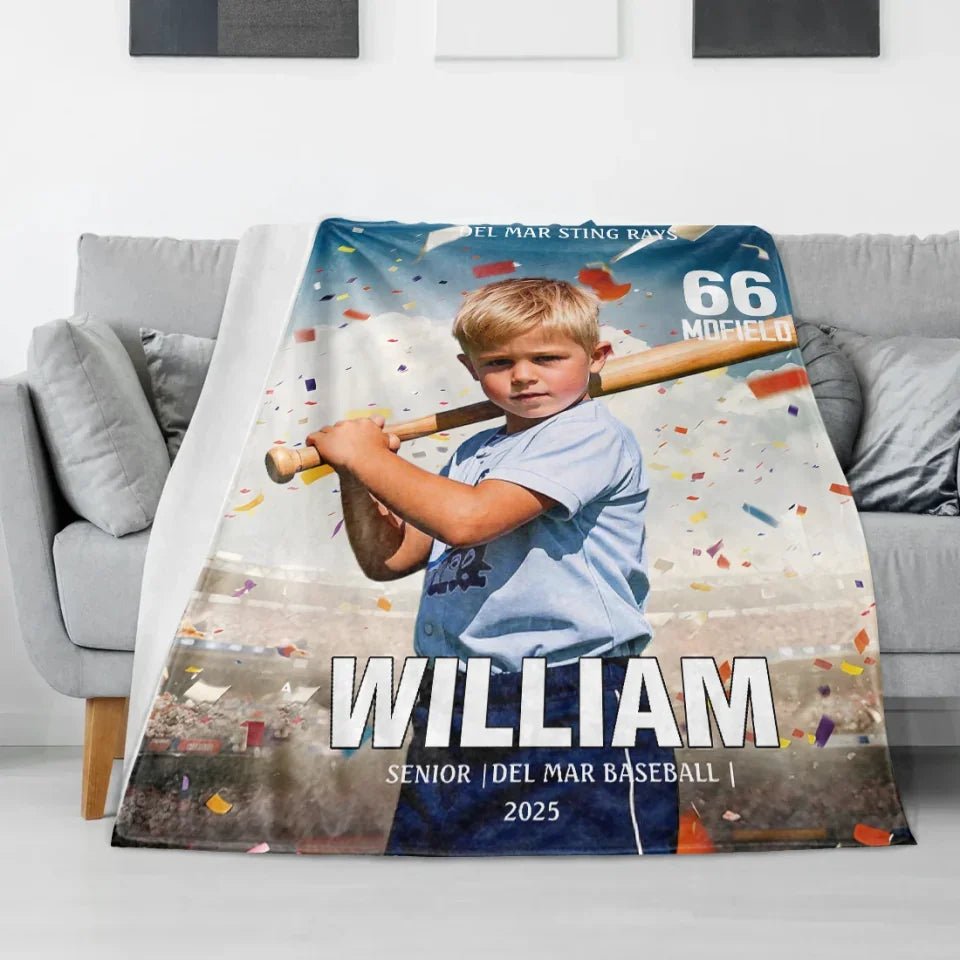 Any Photo, Name, School... - Personalized Baseball Sport Blanket 749158 - DiyGiftly