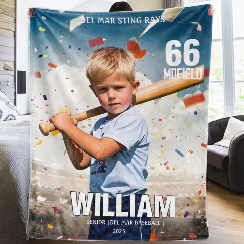 Any Photo, Name, School... - Personalized Baseball Sport Blanket 749158 - DiyGiftly