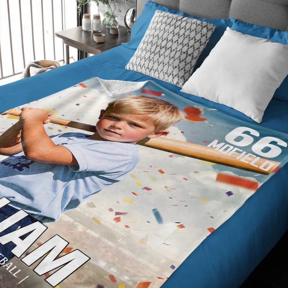 Any Photo, Name, School... - Personalized Baseball Sport Blanket 749158 - DiyGiftly