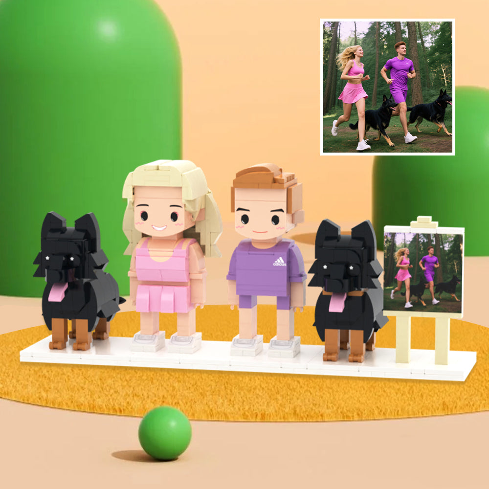 Custom Full-Body Cute Brick Figures of 2 People and 2 Dogs with Frame Personalized Anniversary Gift Birthday Gift