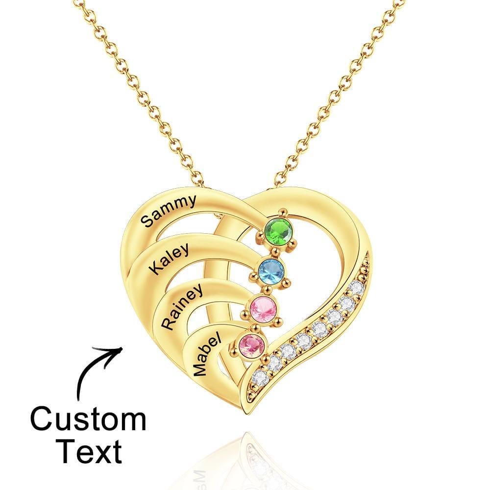 Engraved 2-4 Names Heart Shaped Necklace With Birthstone
