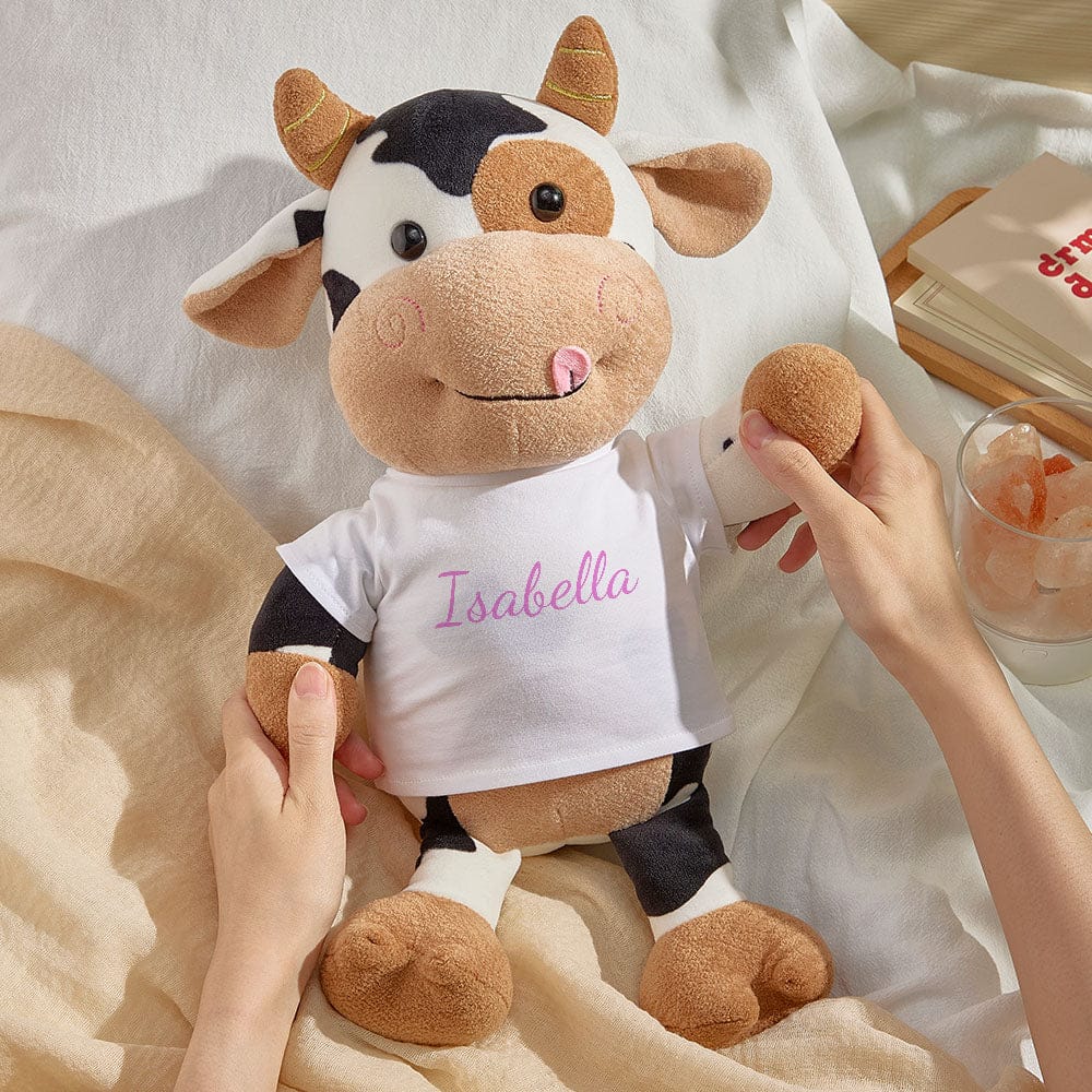 Personalized Cow Plush Stuffed Toy with Custom Text Gift for Baby Shower