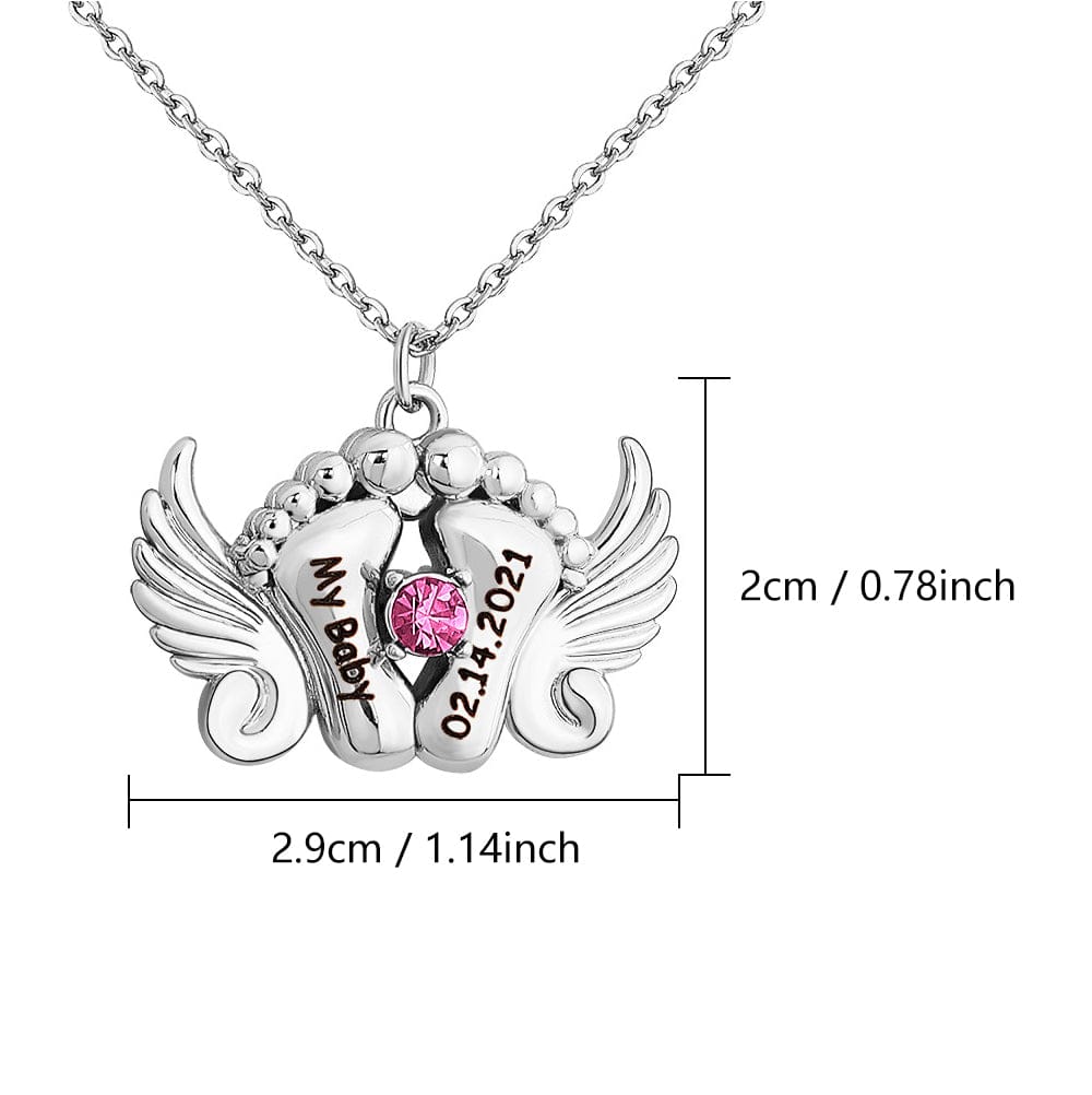 Personalized Angel Feet Locket Birthstone Necklace - 3 Colors