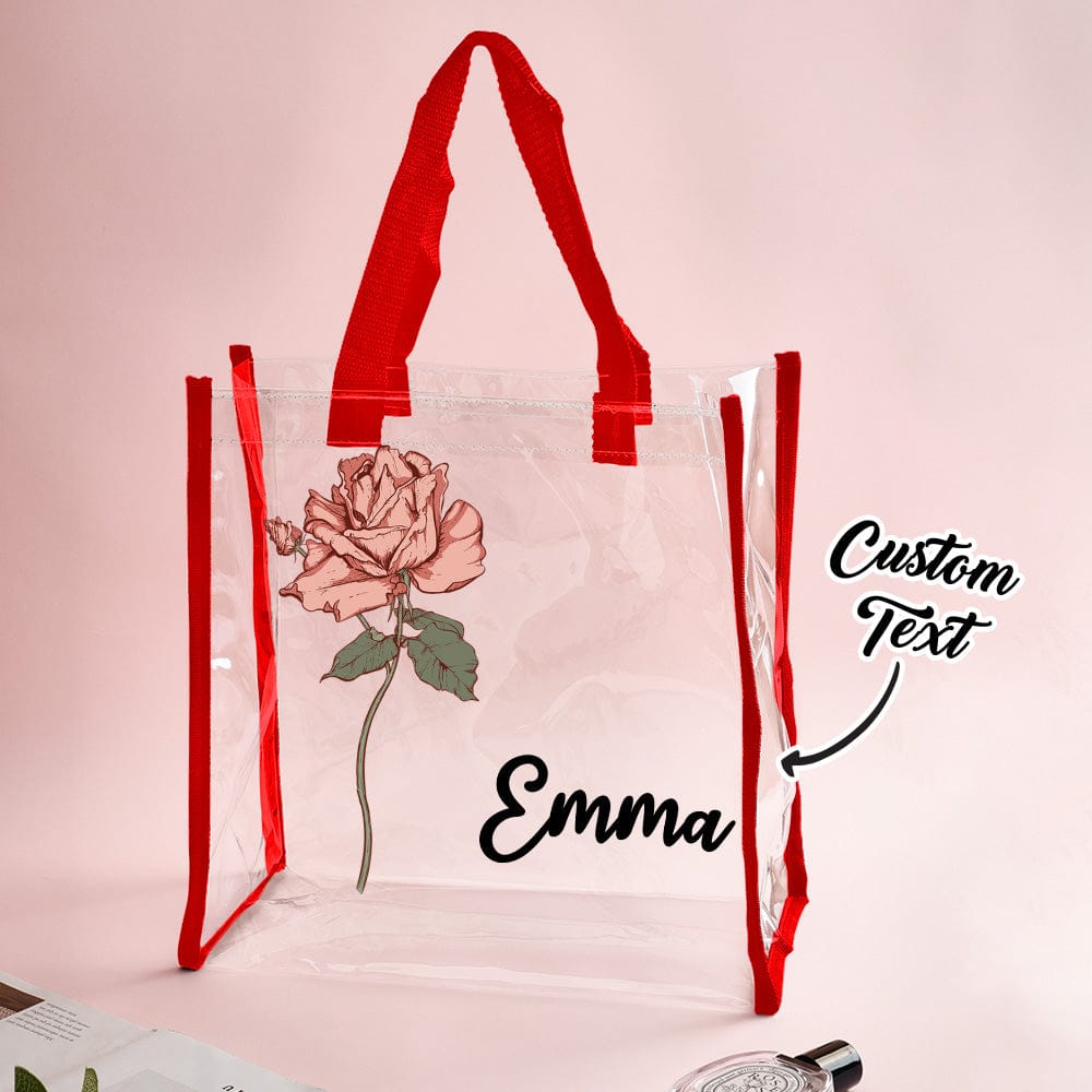 Personalized Waterproof Clear Tote Bag with Birth Flower Tote Bag Birthday Gift for Her