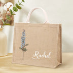 Personalized Birth Flower Grandma's Garden Beach Jute Tote Bag with Name Birthday Wedding Party Gifts for Her