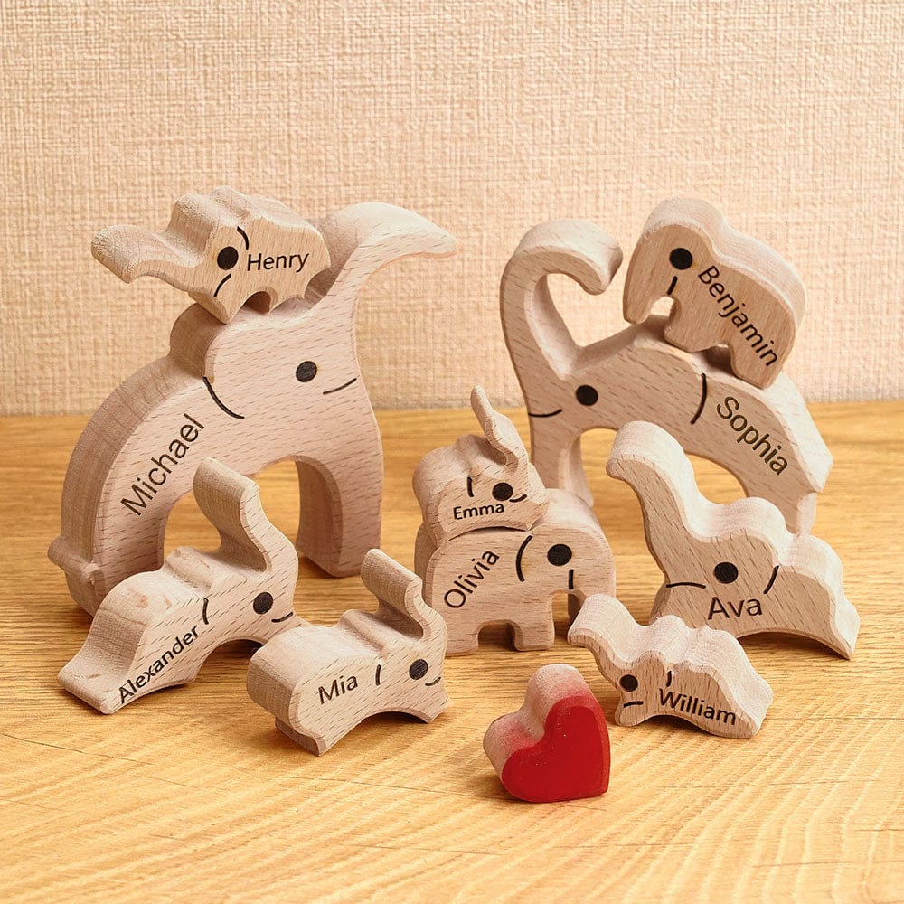 personalisiertes elefanten familienpuzzle holz namens andenken fürs kinderzimmer deko fürs kinderzimmer
