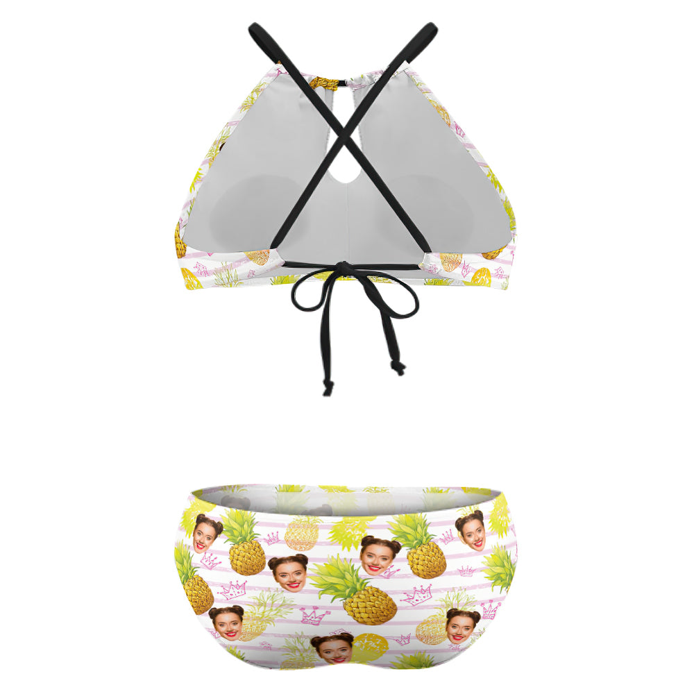 Custom Face Plus Size Swimwear Personalized Pineapple High Waist Bikini Swimsuit