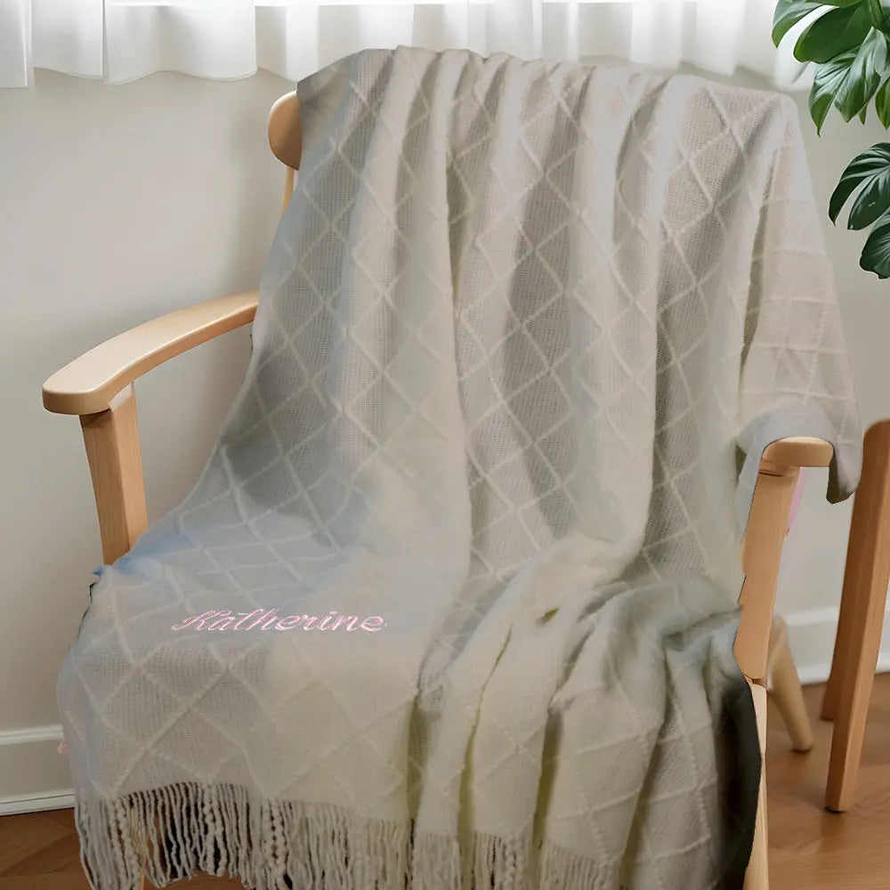 Personalized Tassel Blanket with Embroidered Name Gift for Kids