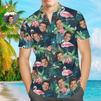 Custom Face Hawaiian Shirt And Beach Shorts Set Personalized Men's Photo Flamingo Flower Set Vacation Party Gift