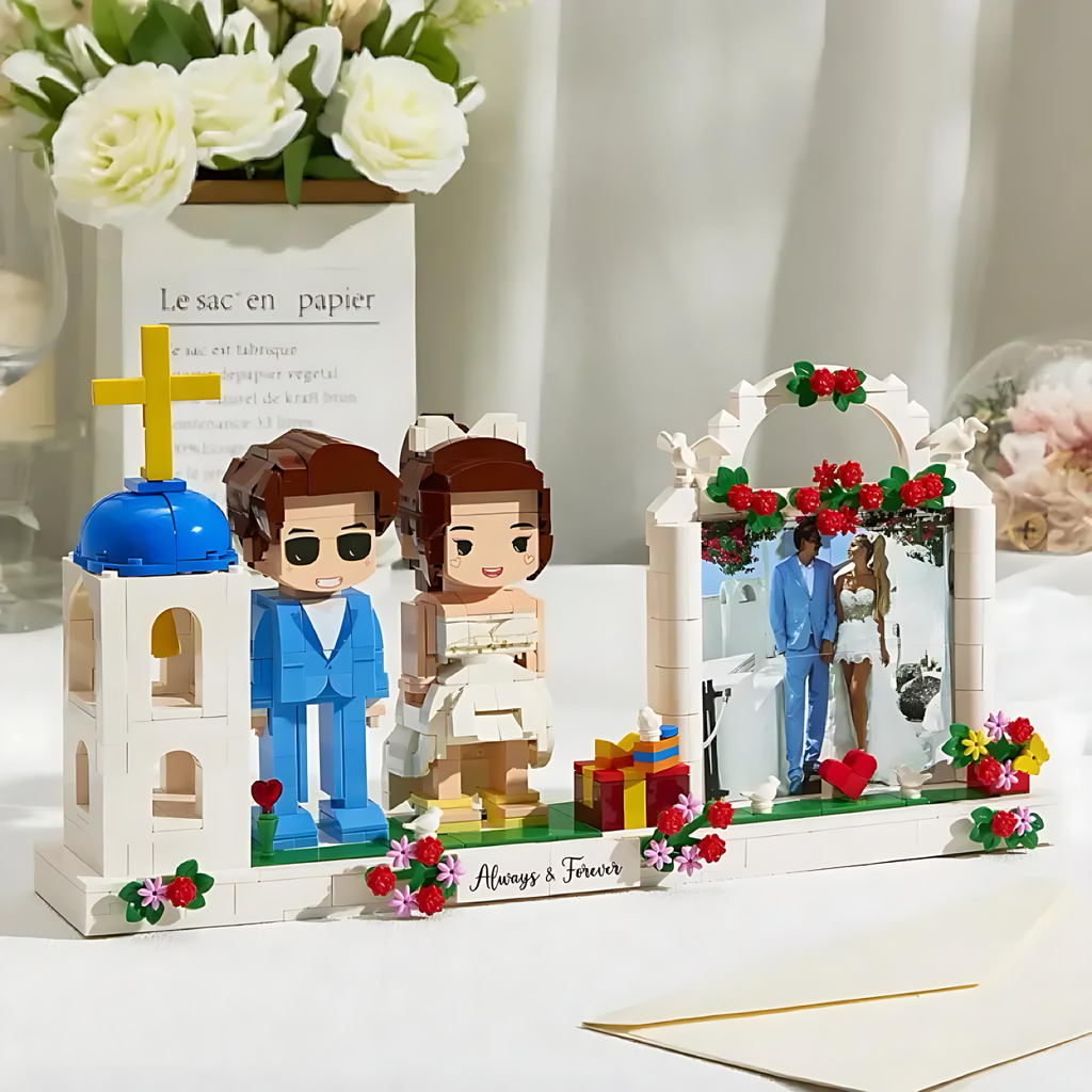 personalized full body 2 people cute brick figures photo display