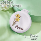 pink mirror comb personalized birth flower foldable design