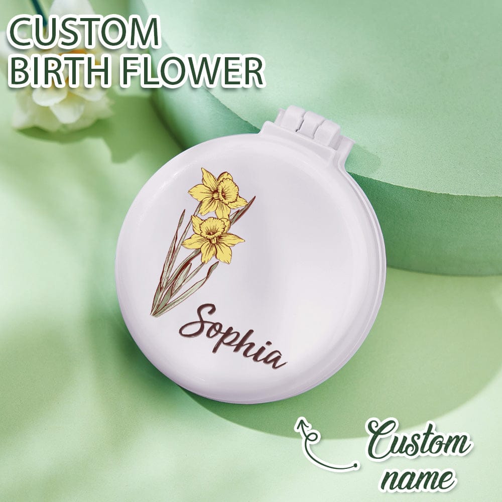pink mirror comb personalized birth flower foldable design
