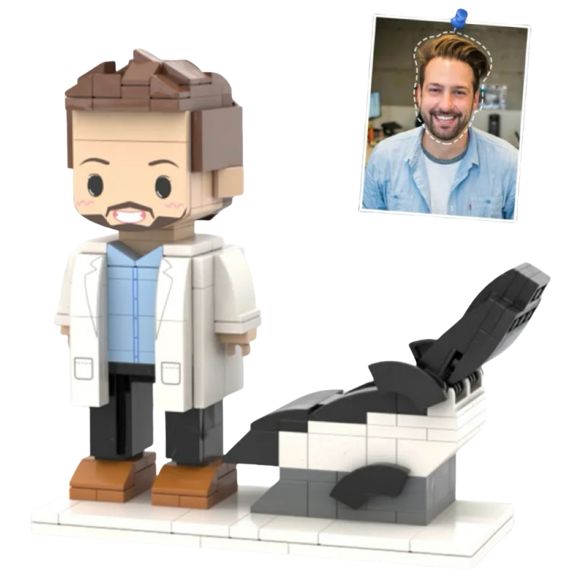 Personalized Head Custom Text Brick Figures with Medical Recliner Chair Doctor's Day Gift Career Gift