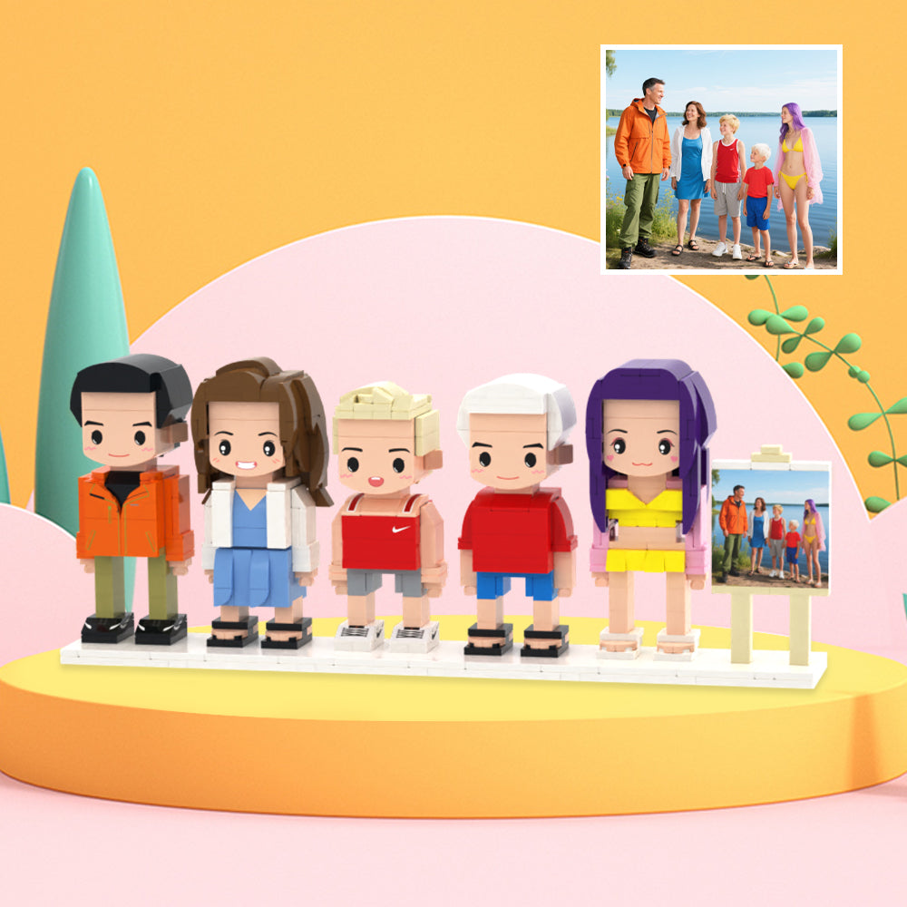 Custom Full-Body Cute Brick Figures of 5 People with Frame Personalized Anniversary Gift Birthday Gift