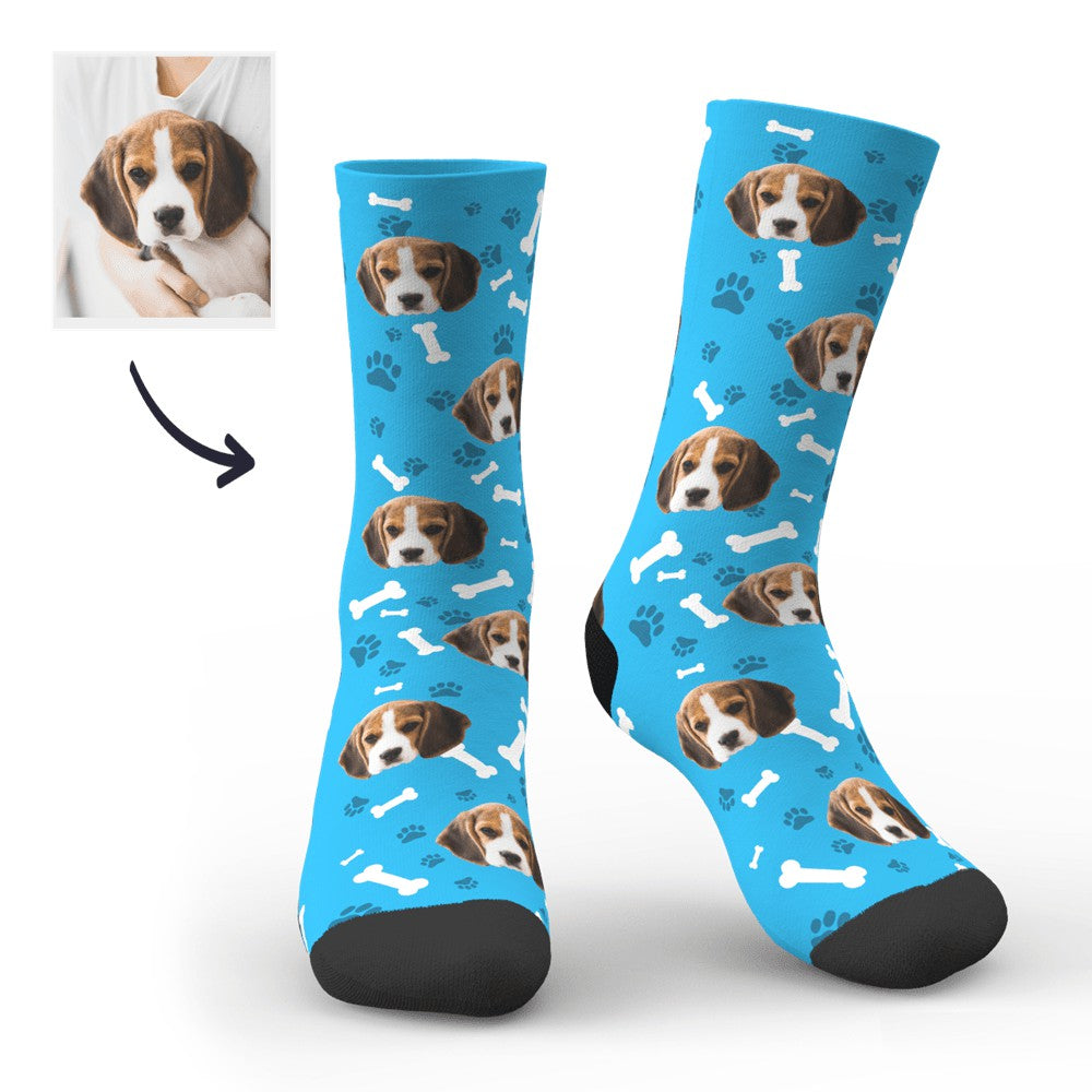Personalized Pet Portrait Socks Funny All Over Face Print Smoky Blue