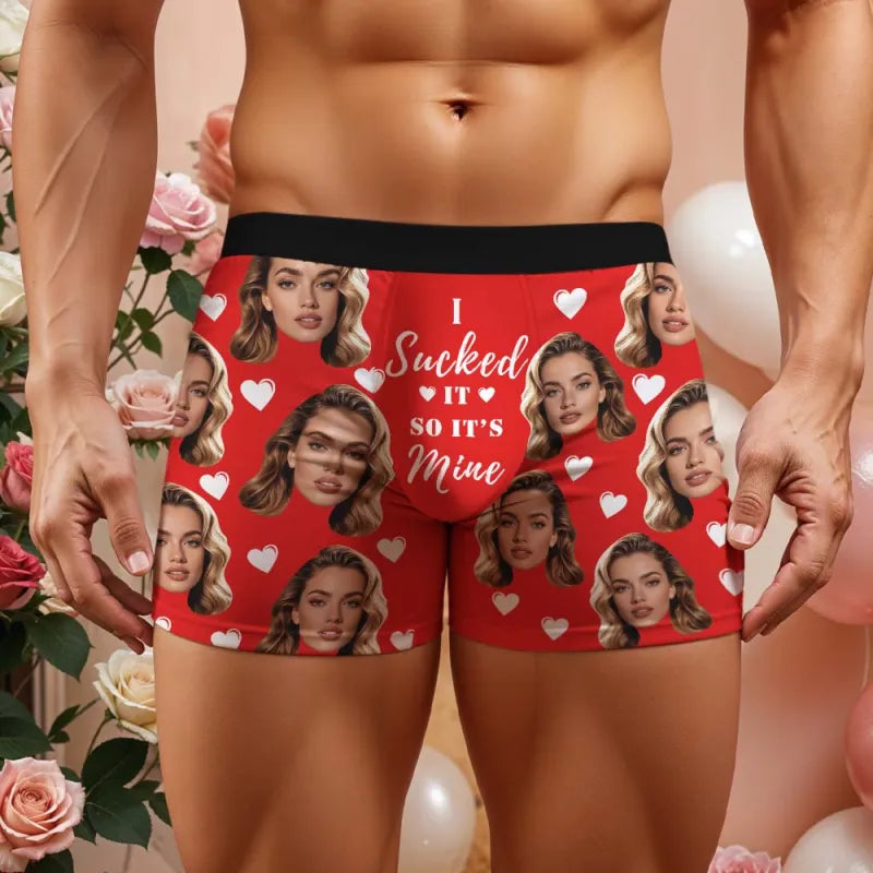 Personalized Face Boxer I Sucked It So It's Mine Men Underwear without Custom Belt Text Christmas Gift Personalized Photo Valentines Gift