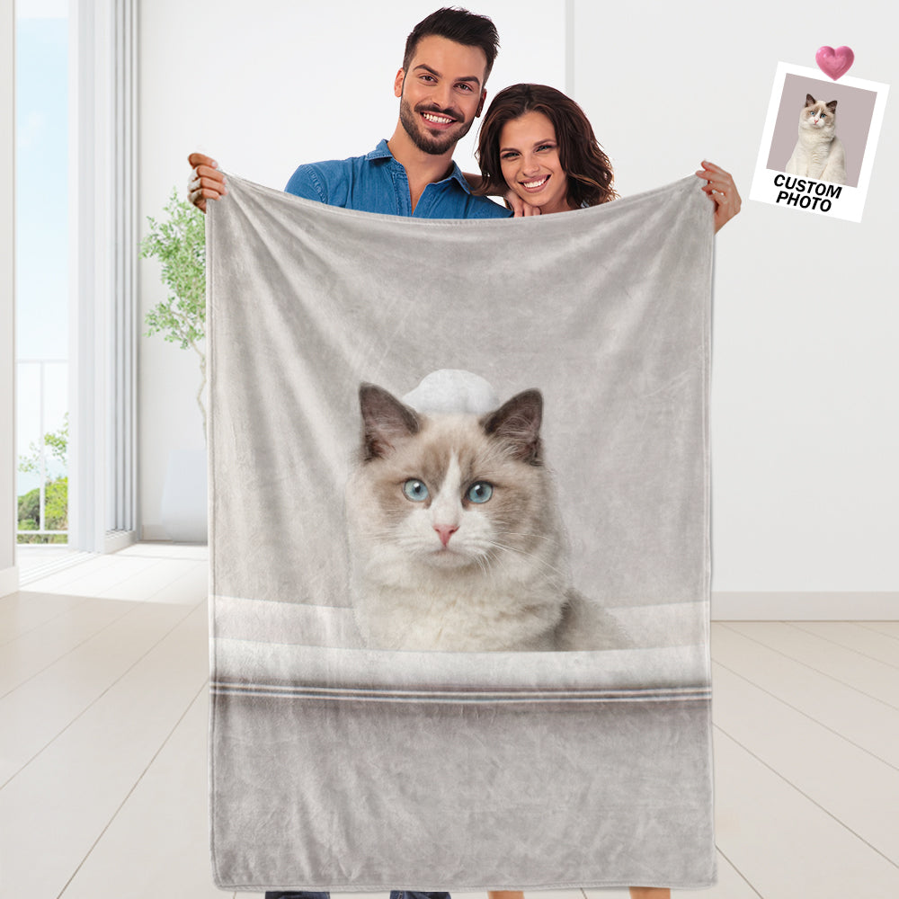Cat Memorial Blanket Personalized Photo Print Soft Cozy Throw