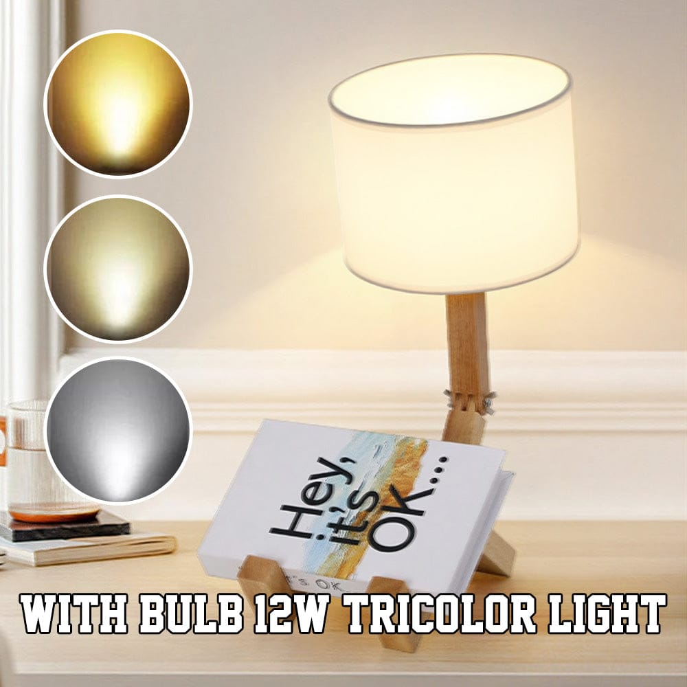 robot table creative bedside table lamp wooden for living room decor