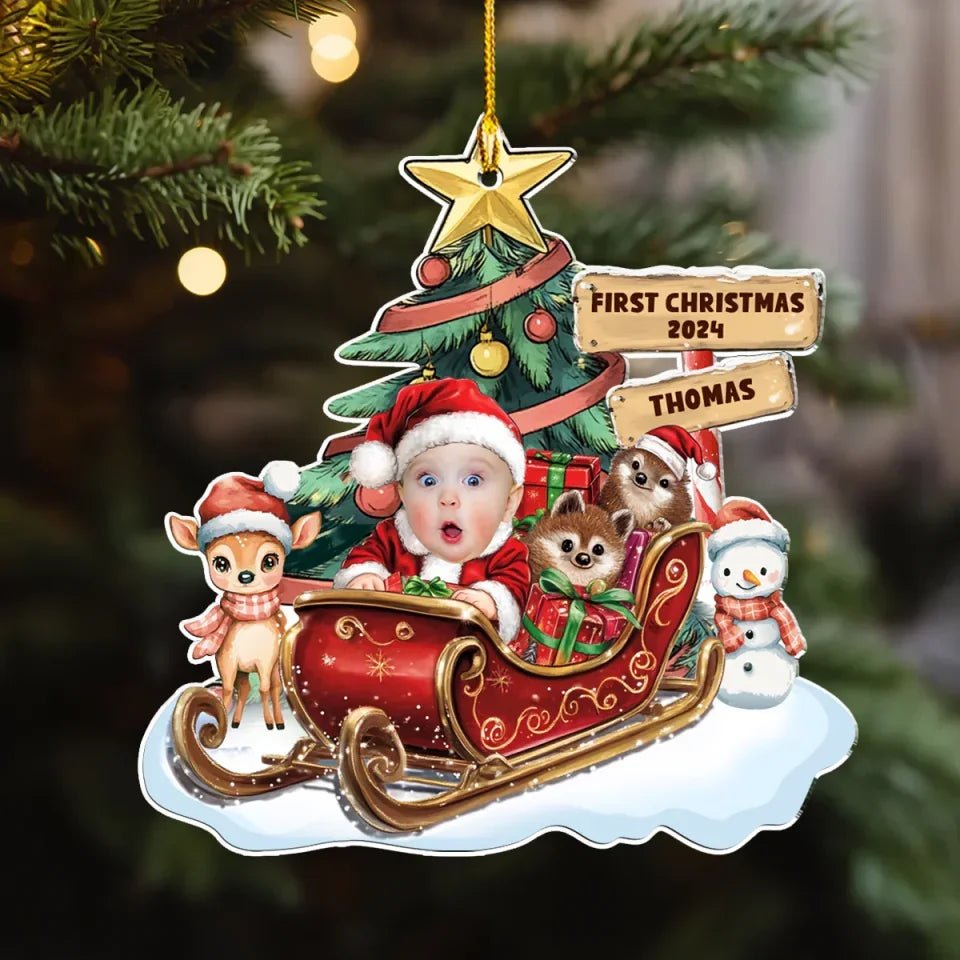 Baby In A Christmas Sleigh - Personalized Custom Acrylic Ornament 724738 - DiyGiftly