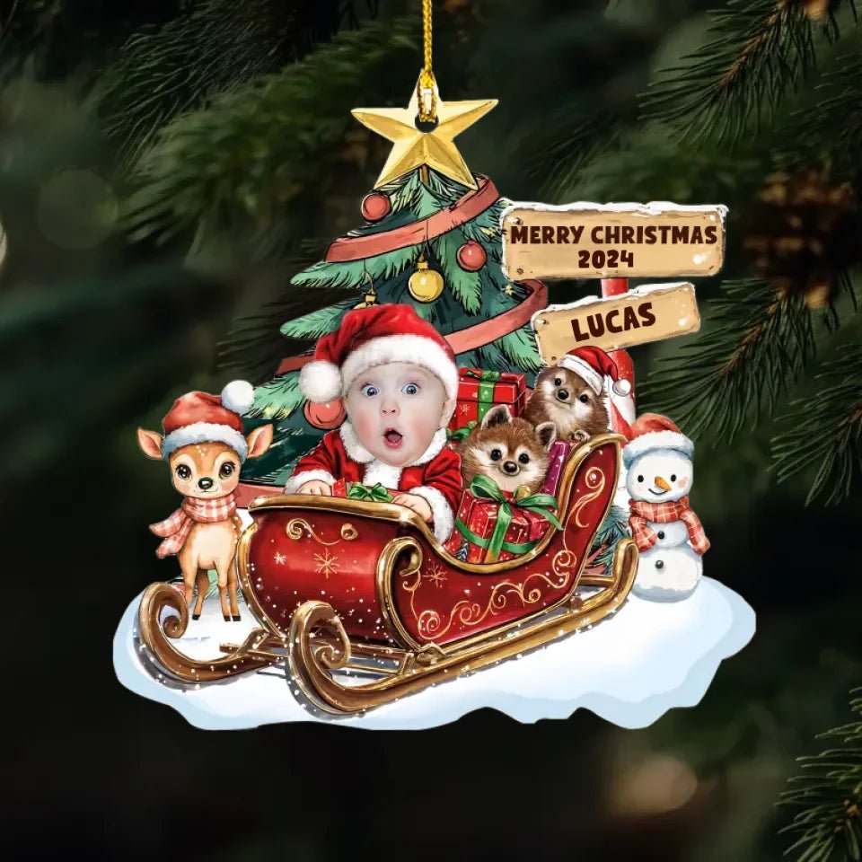 Baby In A Christmas Sleigh - Personalized Custom Acrylic Ornament 724738 - DiyGiftly
