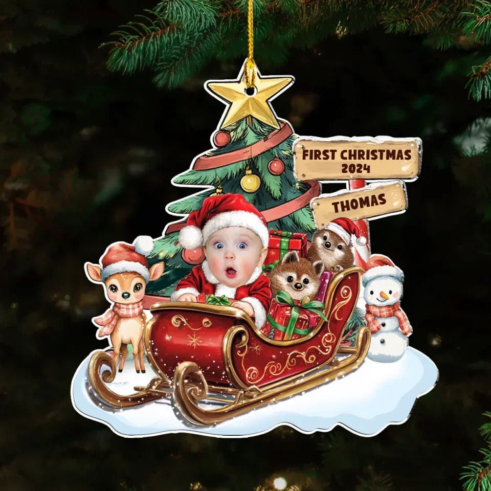 Baby In A Christmas Sleigh - Personalized Custom Acrylic Ornament 724738 - DiyGiftly
