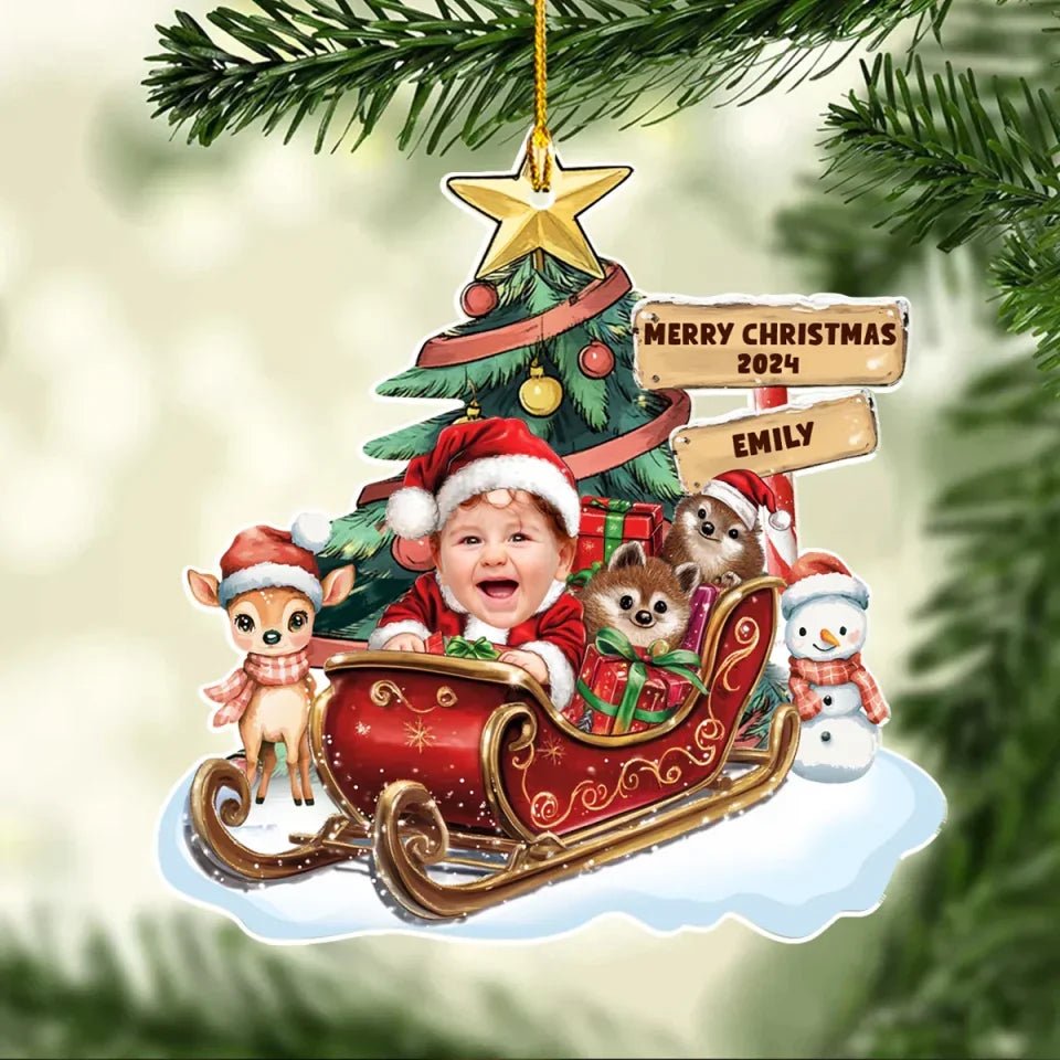 Baby In A Christmas Sleigh - Personalized Custom Acrylic Ornament 724738 - DiyGiftly