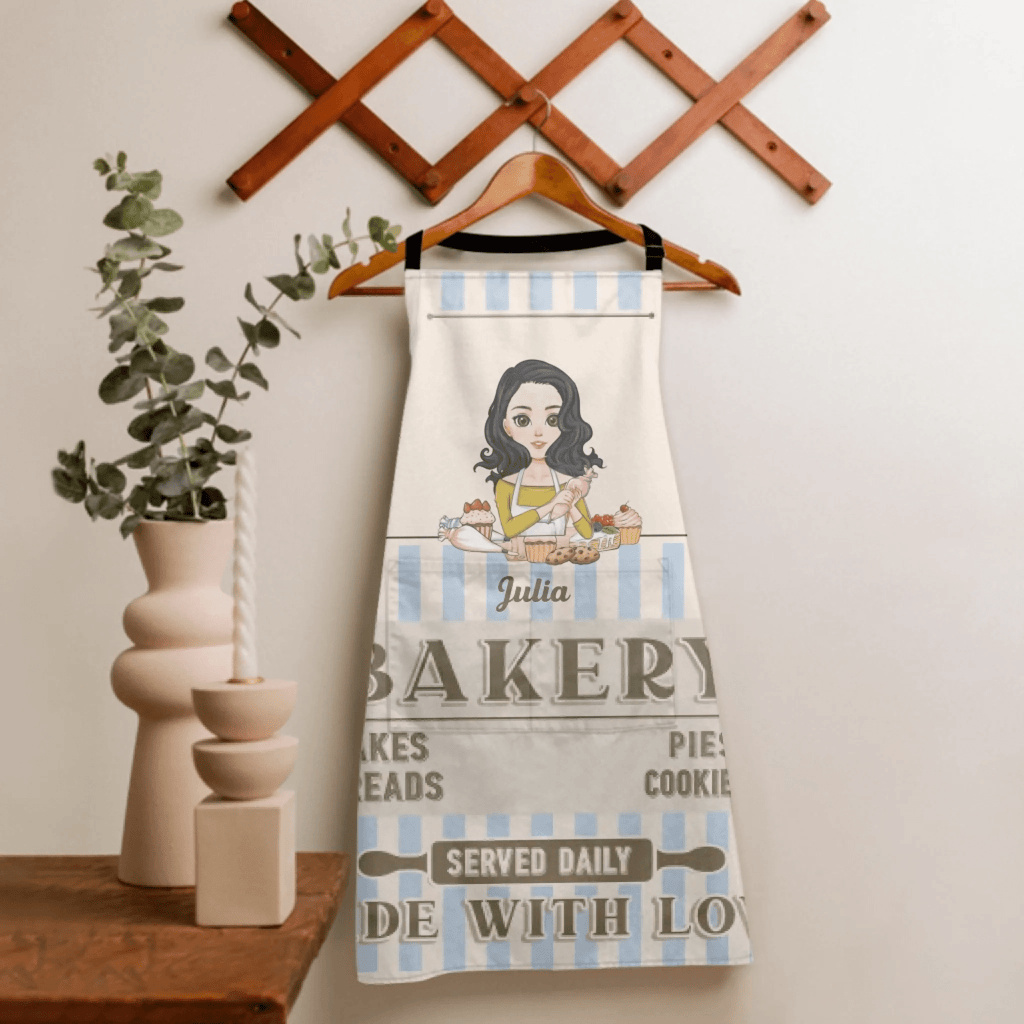 Baked With Love – Personalized Apron With Pocket | Custom Kitchen Apron for Baking, Cooking, Chef Gifts, Mom & Grandma 1073347 - DiyGiftly