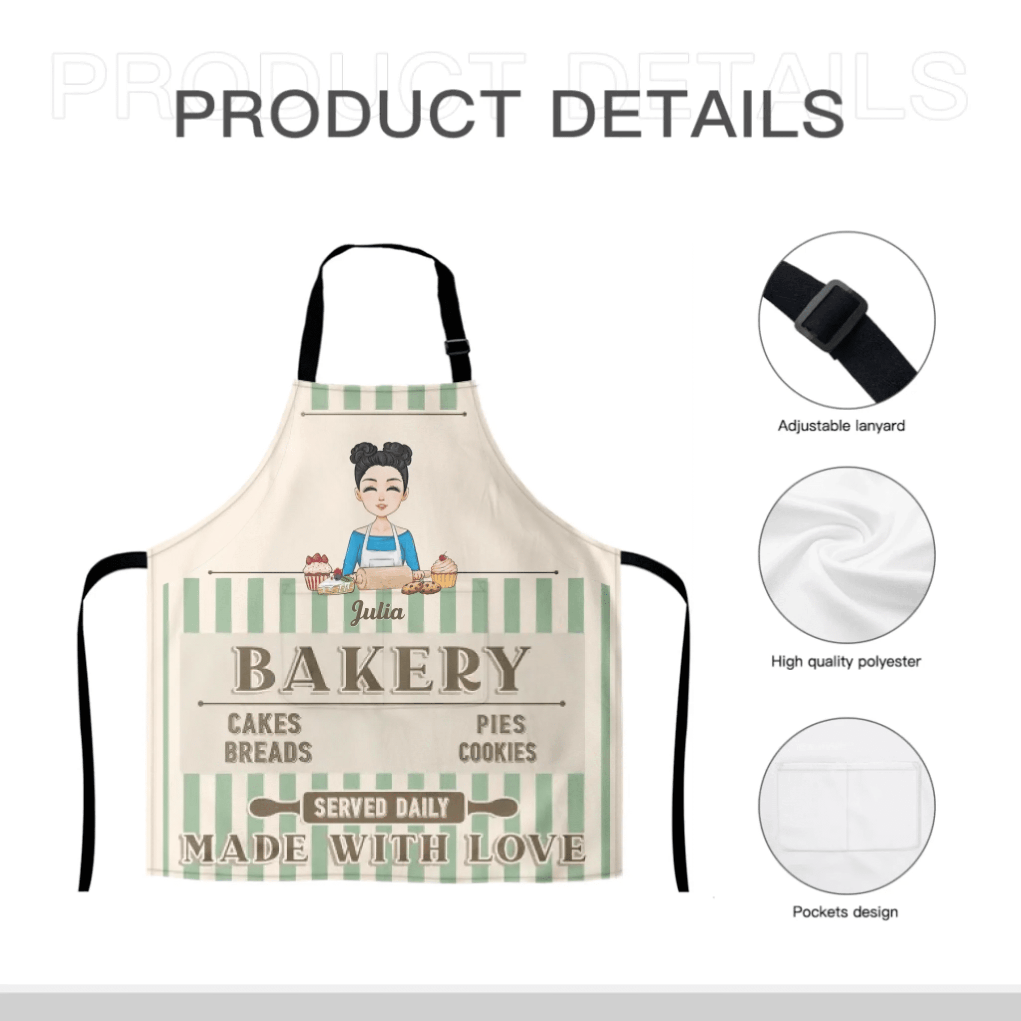 Baked With Love – Personalized Apron With Pocket | Custom Kitchen Apron for Baking, Cooking, Chef Gifts, Mom & Grandma 1073347 - DiyGiftly