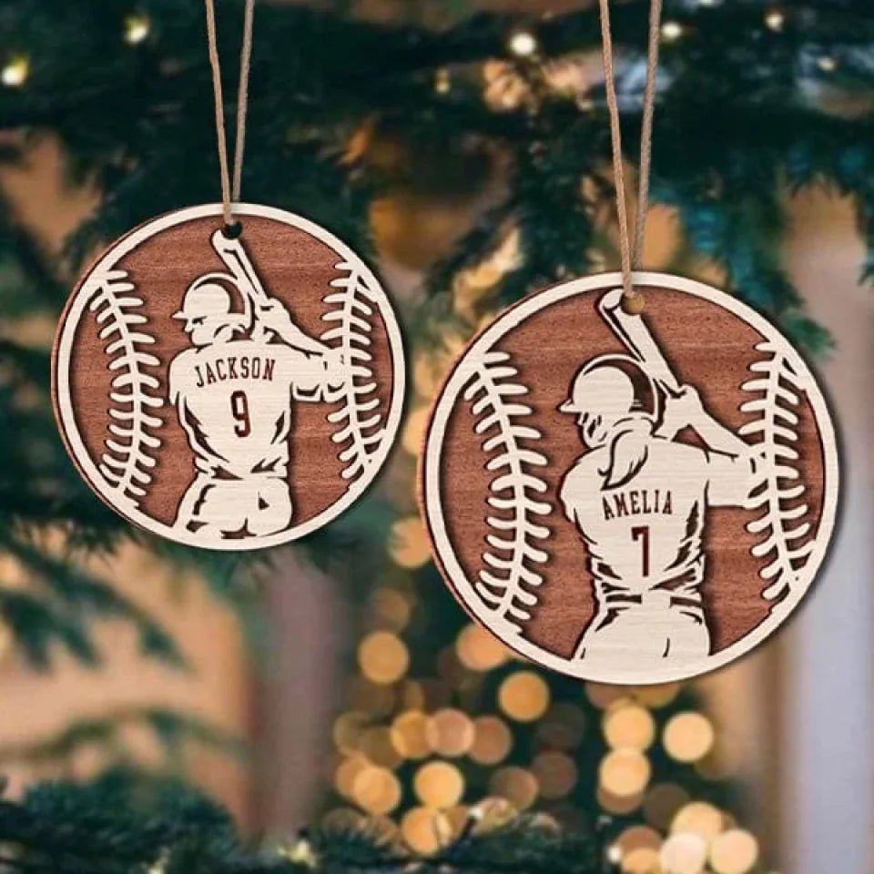 Baseball Male and Female Layer Wood Ornament Personalized Gift 689111 - DiyGiftly