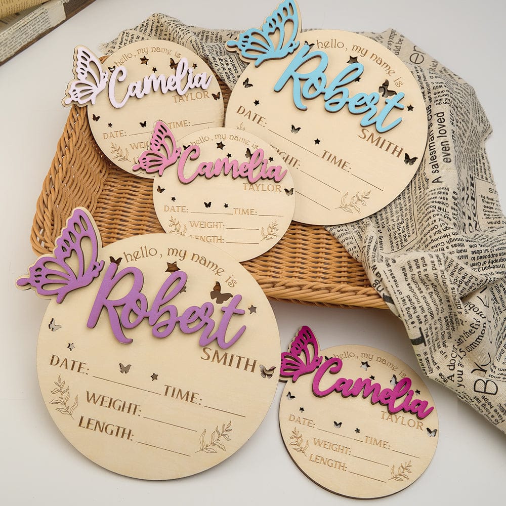 Personalized Butterfly Birth Announcement Sign Photo Prop Baby Shower Gift for Baby New Parents