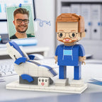 Personalized Head Custom Text Brick Figures Wearing Blue Uniform with Medical Recliner Chair Doctor's Day Gift Career Gift