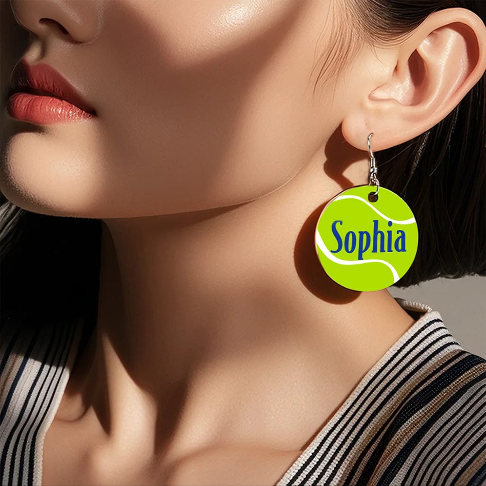 Personalized Wooden Tennis Earrings with Name Sport Earring Jewelry Gift for Her