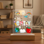 Custom Engraved Back to School Transparent Night Light with Stationery Design White Light Teacher's Day Gift