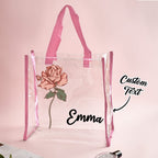 Personalized Waterproof Clear Tote Bag with Birth Flower Tote Bag Birthday Gift for Her