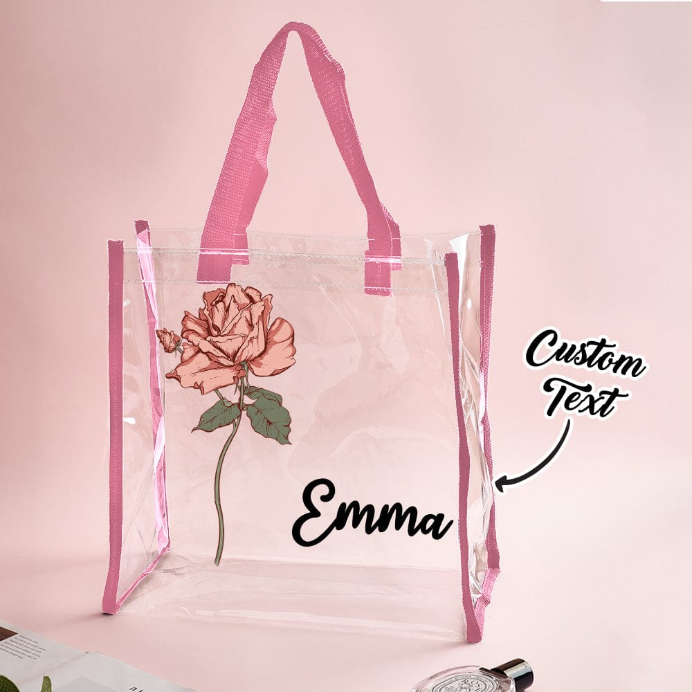 Personalized Waterproof Clear Tote Bag with Birth Flower Tote Bag Birthday Gift for Her