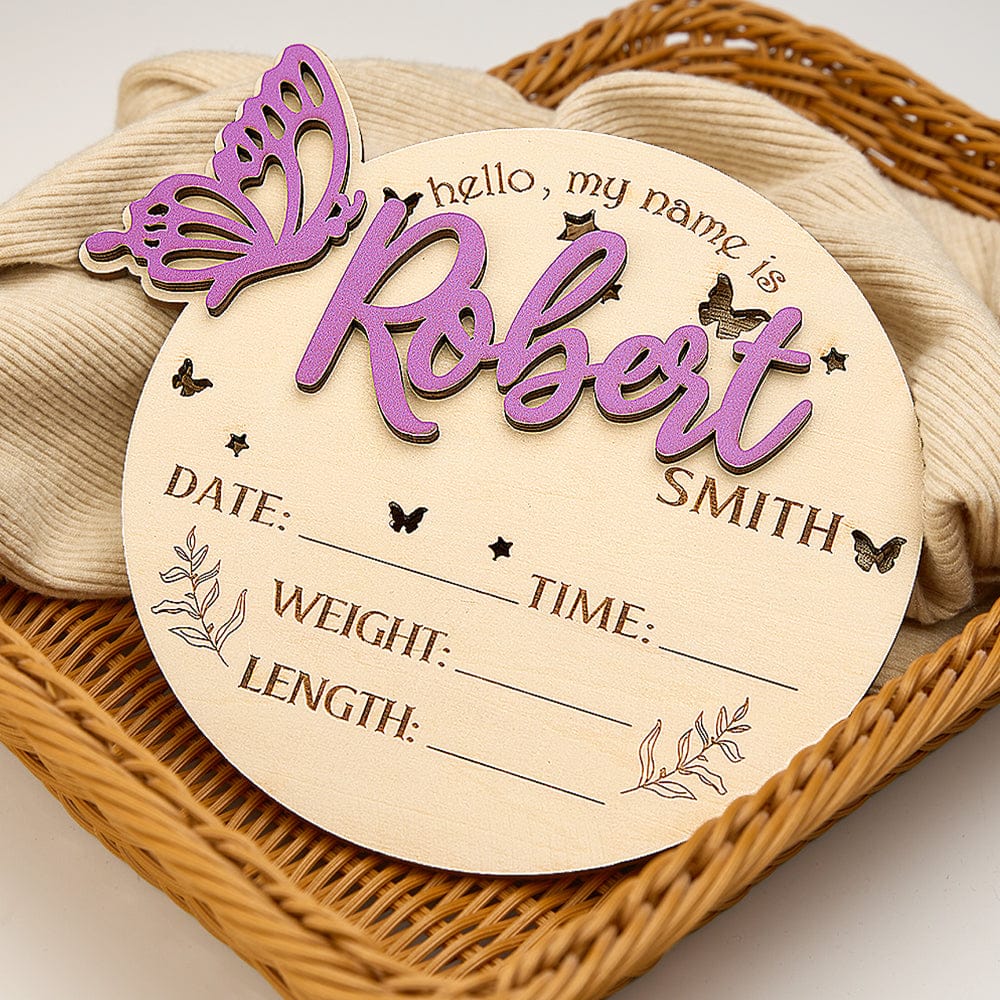 Personalized Butterfly Birth Announcement Sign Photo Prop Baby Shower Gift for Baby New Parents
