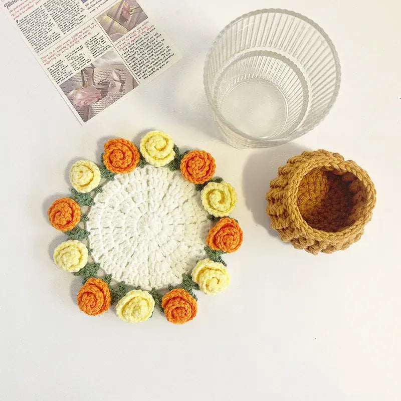 Handmade Crochet Flower Coaster Crochet Flower Bouquet Coaster Gift for Her