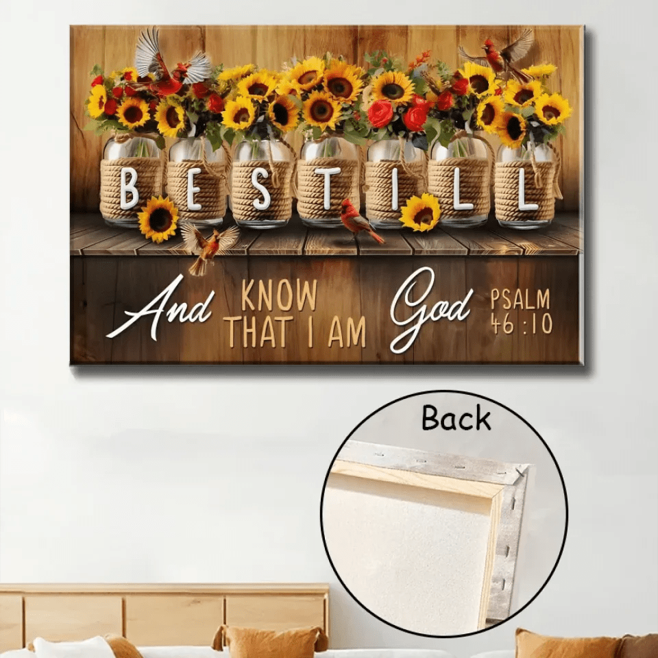 Be Still and Know That I Am God Psalm 46:10, Mason Jar Flowers, Wall Art Canvas 740585 - 740626 - DiyGiftly