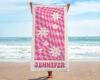 Beach Towels, Bridesmaid Towel, Groovy Daisy Checkered Personalized Beach Towel, Cousin Pool Party Towels, Birthday Vacation Gift 22053888 - DiyGiftly
