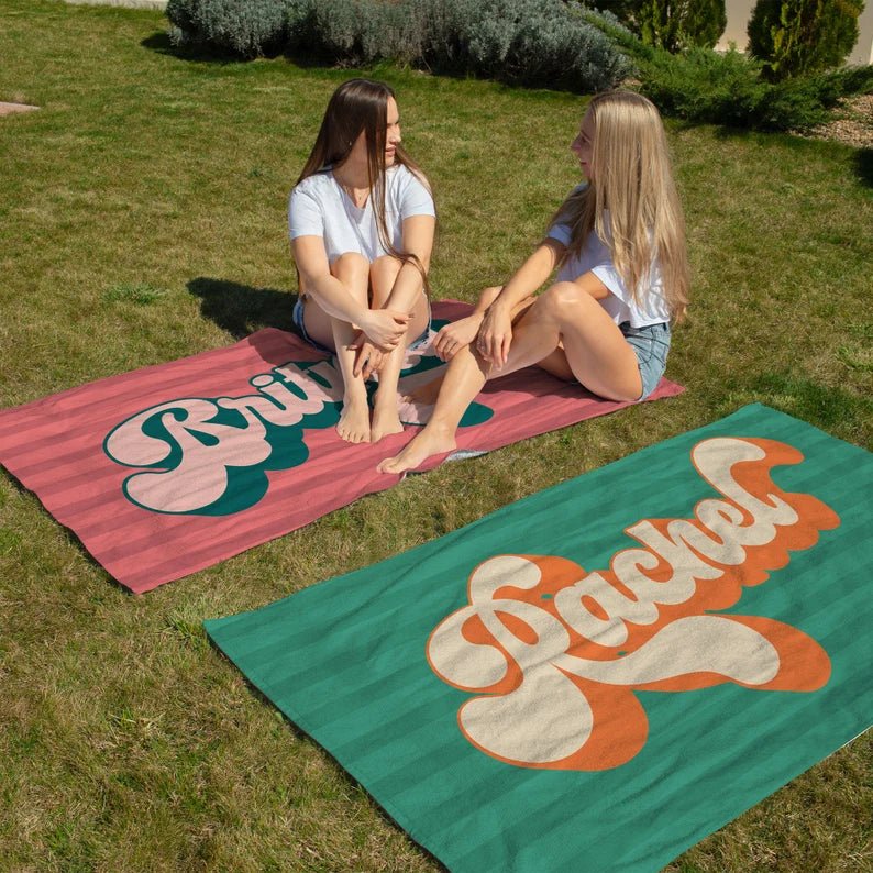 Beach Towels Retro Style Personalized Towel, Girls Trip gift, Kids Custom Pool Towel, Birthday Vacation Gift, Bridesmaid Towel, 70s Gift 95388928 - DiyGiftly