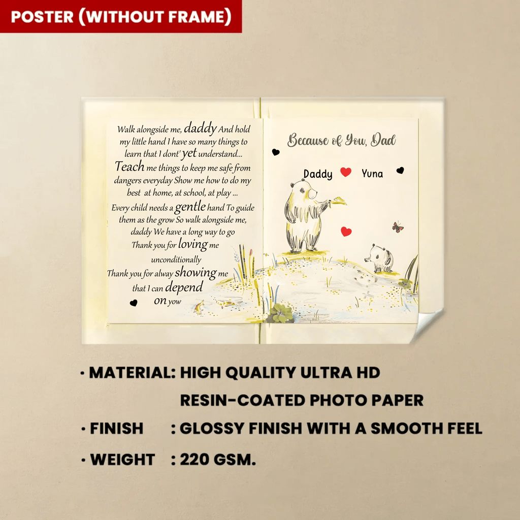 because of you custom gift for dad personalized gift photo