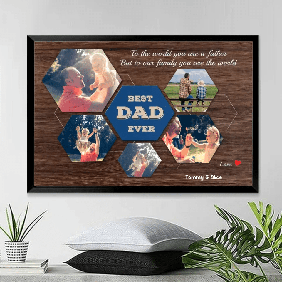 Best Dad Ever Custom Photo Collage - Customizable Dark Wood Style Background Canvas 733404 - 734551 - DiyGiftly