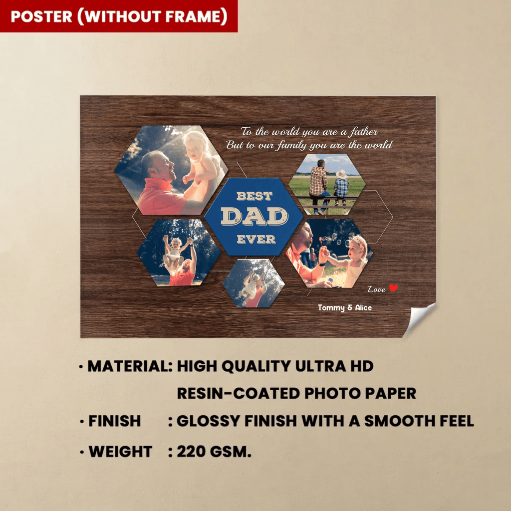 Best Dad Ever Custom Photo Collage - Customizable Dark Wood Style Background Canvas 733404 - 734551 - DiyGiftly