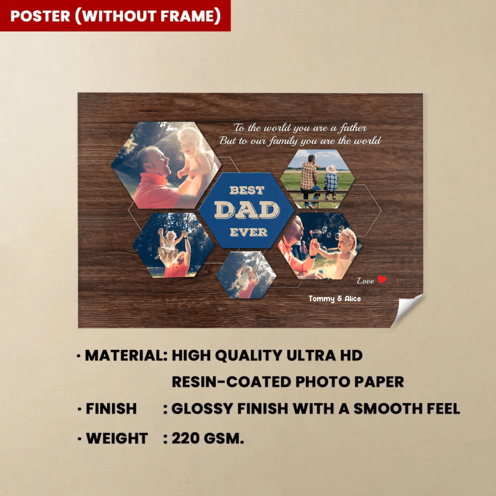 Best Dad Ever Custom Photo Collage - Customizable Dark Wood Style Background Canvas 733404 - 734551 - DiyGiftly