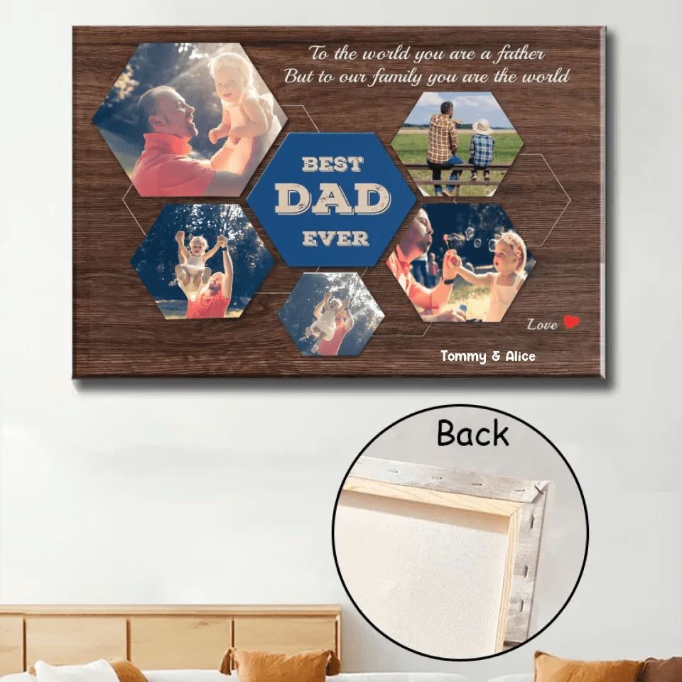 Best Dad Ever Custom Photo Collage - Customizable Dark Wood Style Background Canvas 733404 - 734551 - DiyGiftly
