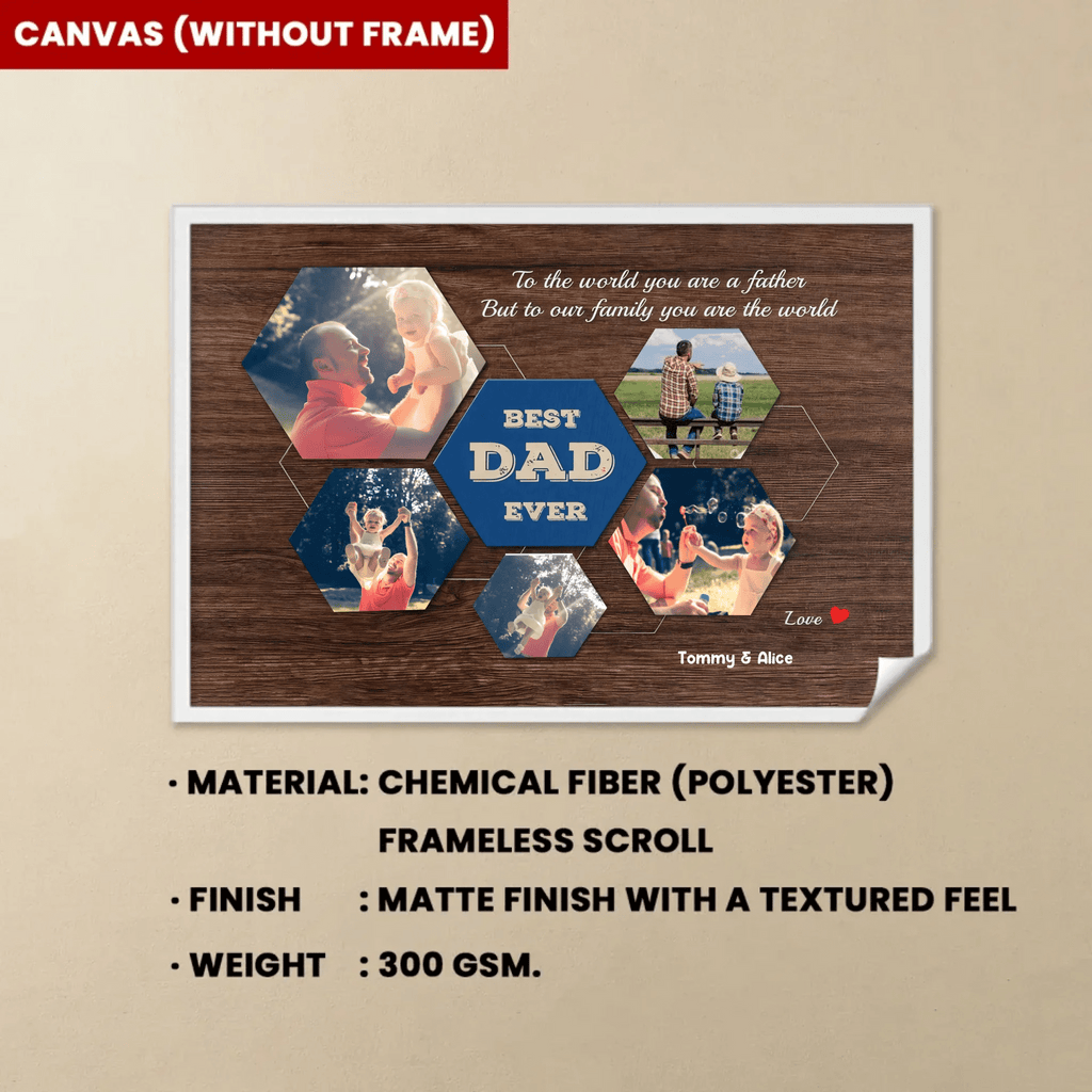 Best Dad Ever Custom Photo Collage - Customizable Dark Wood Style Background Canvas 733404 - 734551 - DiyGiftly