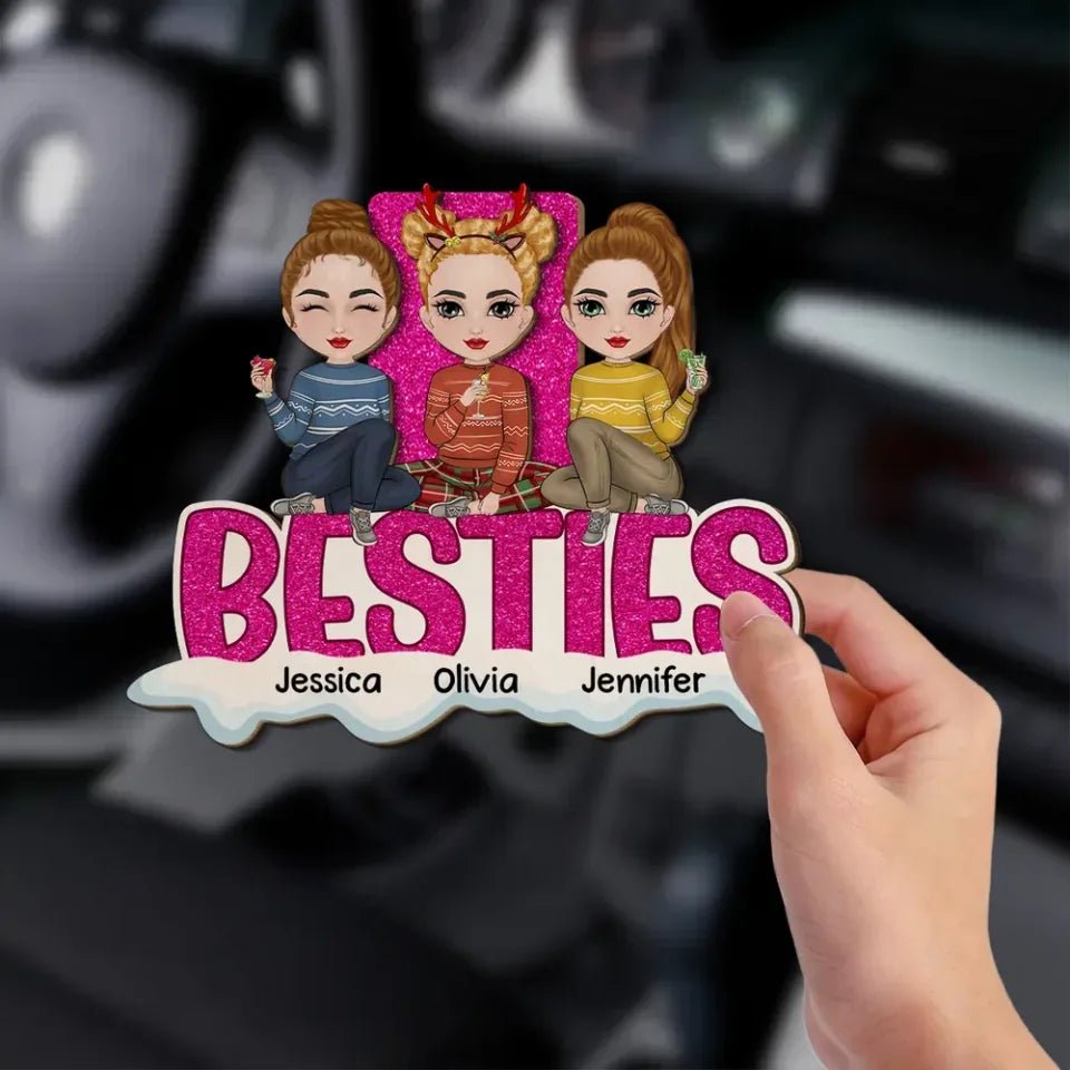 wooden bestie together car visor clip personalized design gift for best friend