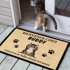 Bienvenue personnalisée à la Maison du Chat French - Funny Personalized Cat Decorative Mat 684526 - DiyGiftly